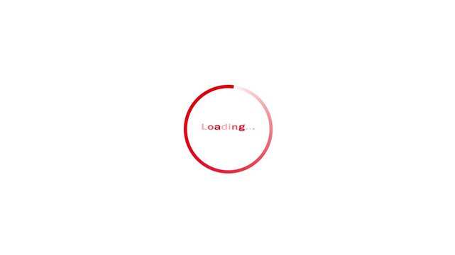 A vibrant red circular loading animation with the word Loading displayed in red text at its center, set against a clean white background, symbolizing a pending operation or data transfer in web and