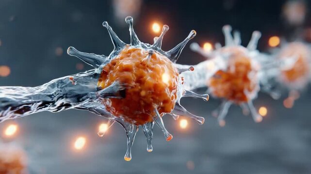 Microscopic Menace: A detailed microscopic view of a virus particle, showcasing its intricate structure and potential threat, representing the unseen world of viral infections.