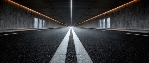 Fototapeta premium Endless road with illuminated ceiling and doors, disappearing into the distance