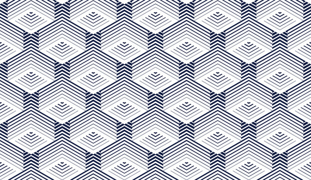 3D cubes seamless background, abstract tiling endless pattern with blocks, cubic optic construction wallpaper, surreal op art surface modular abstraction.