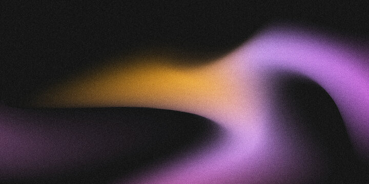 A grainy abstract background with smooth gradient flow of warm gold and soft purple hues on a deep black base, featuring subtle noise texture.