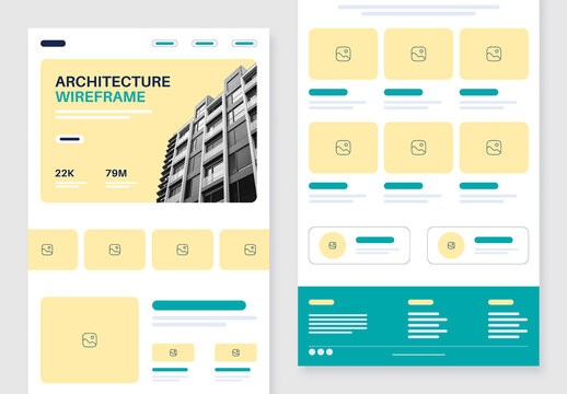 Modern Architecture Website Wireframe UI Kit Landing Page Layout Design