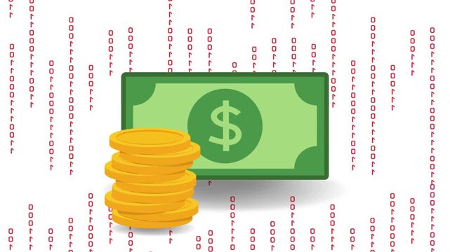 Fintech and Digital Finance Concept with Money and Binary Code