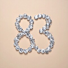 Obraz premium Number 83 made out of small diamonds on a neutral solid background
