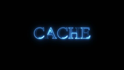 Glowing blue cache text on black background neon © Pixel Nova