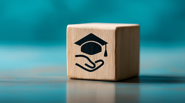 Wooden Block with FAFSA Symbol on Blue Background &ndash; Student Financial Aid Concept