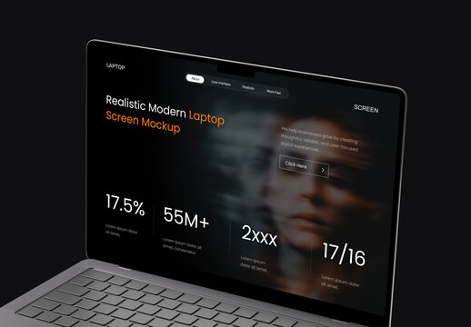 Mockup of Open Laptop with Customizable Screen