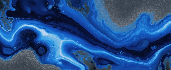 Experience the enchanting allure of sapphire blue and silver fluid art background.