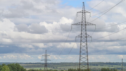 Scenic Power Lines Stretching Out Against a Remarkably Dramatic Sky Filled with Clouds
