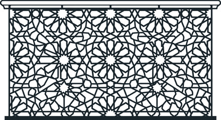 Dark Islamic geometric pattern on white background with horizontal border islamic pattern arabesque