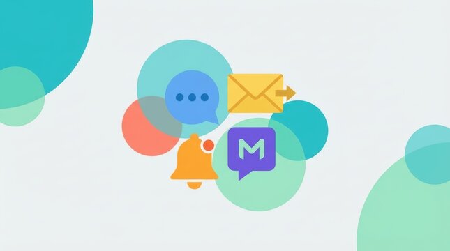 illustration of communication icons and bubbles on white background