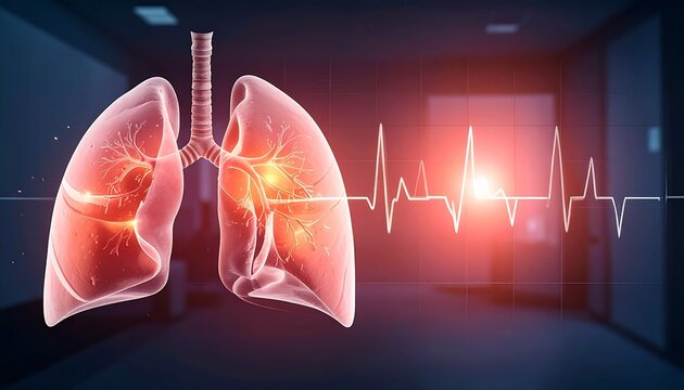 "Transparent lungs glowing with heart and ECG line&mdash;an evocative portrayal of vitality, health, and the harmonious connection of breath, rhythm, and life."