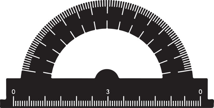 Vector protractor icon, black and white geometry tool