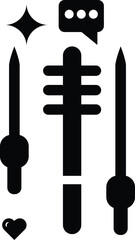 Obraz premium A minimalist black and white graphic design featuring abstract tools and social communication icons