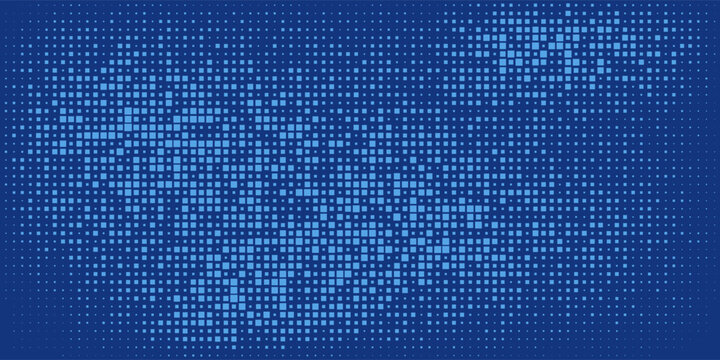 Blue pixel background. Abstract digital pattern with square elements grid. Futuristic dotted mesh with gradient effect. Geometric minimal digital design. Modern vector illustration.