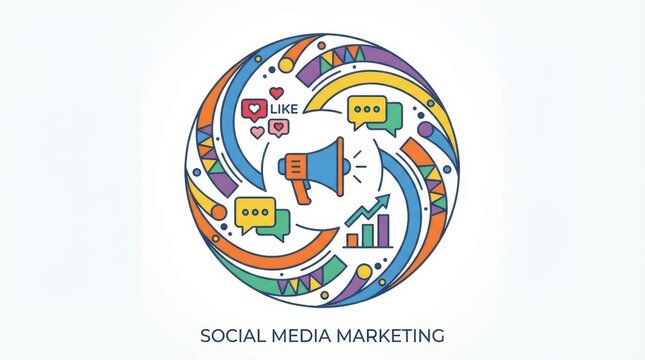 illustration of social media marketing concepts and icons on white background