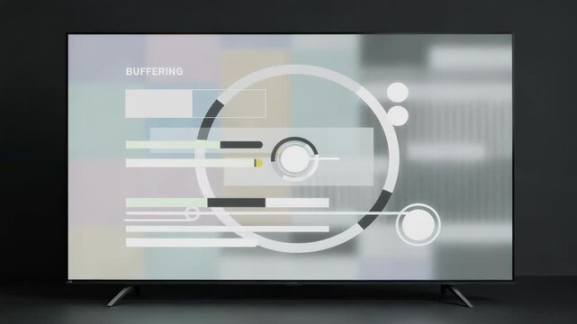 Medium shot of onscreen streaming quality diagnostics overlay highlighting buffering status with test pattern background and blurred interface for clarity.