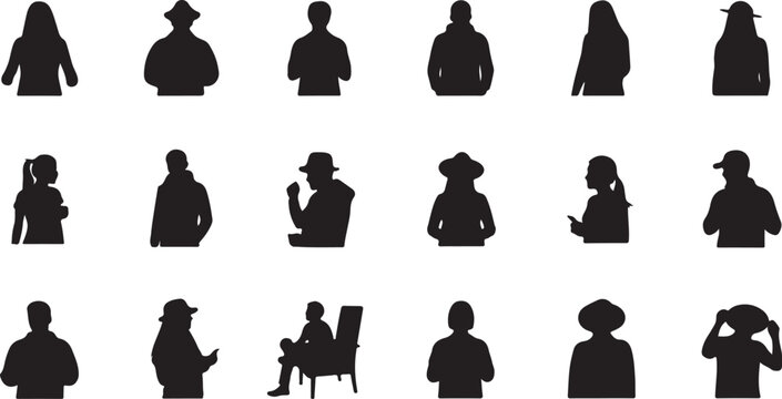 Set of 20 black silhouette people icons vector