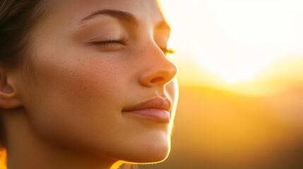 Close-up of person meditating with sunlight on face