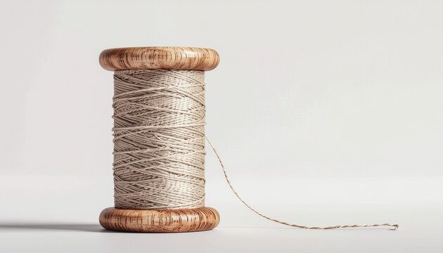 Wooden spool with loose thread end isolated sewing element