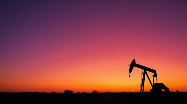 Minimalist Silhouette of Oil Pump Jack at Sunset with Massive Copy Space