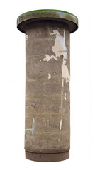 Naklejka premium Weathered Urban Advertising Column with Peeling Posters Isolated on White