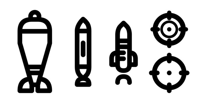 Set of line icons of bullets, bombs, targets