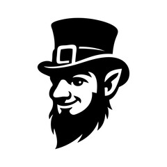 Logo con dibujo de cabeza de leprechaun sonriente con sombrero y barba, para tarjetas y felicitaciones del Día de San Patricio © teracreonte