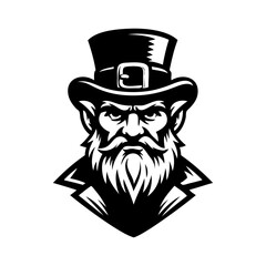 Logo con dibujo de cabeza de leprechaun enojado con sombrero y barba, para tarjetas y felicitaciones del Día de San Patricio © teracreonte