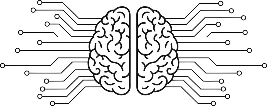 A minimalist line art illustration representing artificial intelligence and digital brain network