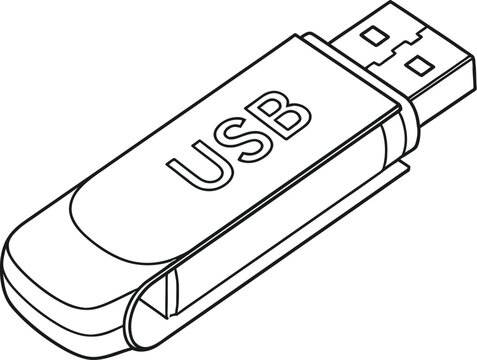 A simple black and white line art illustration of a portable usb flash drive storage device unit