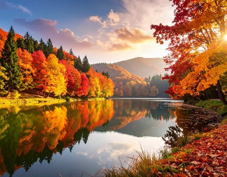 Indian summer foliage with a picturesque autumn landscape filled with vibrant colorful leaves providing a stunning copy space image opportunity
