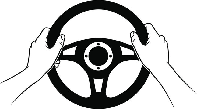 Steering wheel illustration, safe driving artwork, automotive vector design, bold graphic icon, black white vehicle symbol
