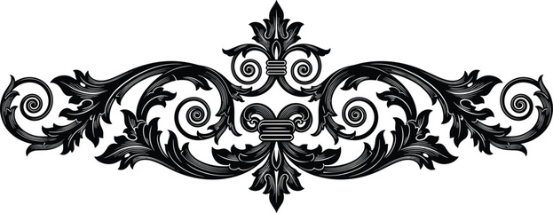 Ornamental scrollwork illustration, vintage floral artwork, decorative vector design, bold graphic icon, black white motif symbol © Retu