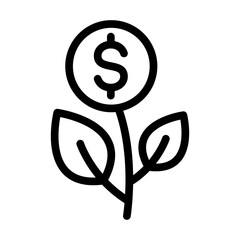 Obraz premium Green investment line icon. Dollar, coin, plant, sustainable, finance, and environmental growth vector icon design. Editable stroke