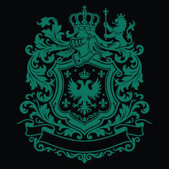 Fototapeta premium Elegant vintage heraldic ornament with decorative floral scroll elements. Classic baroque style vector design isolated on white background, perfect for luxury branding, certificates, i