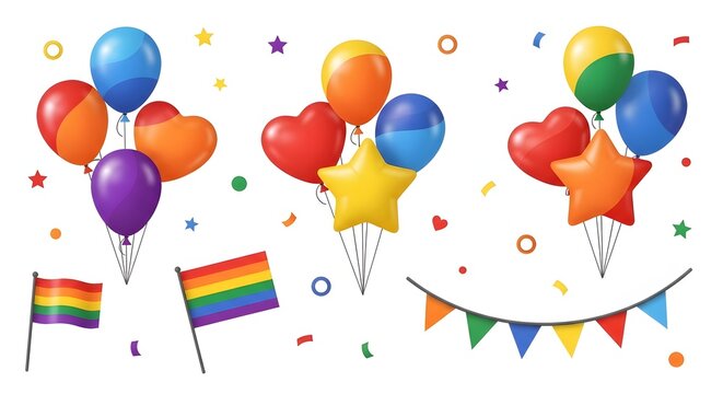 Pride parade elements and rainbow flags set