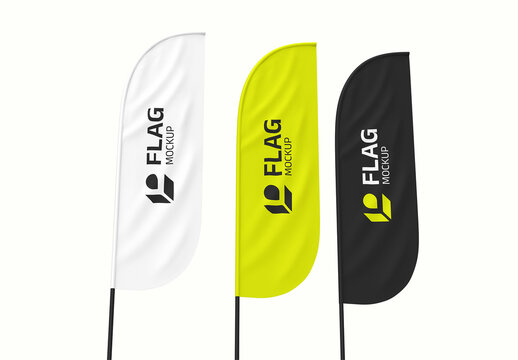 Minimal Three Feather Flag Mockup