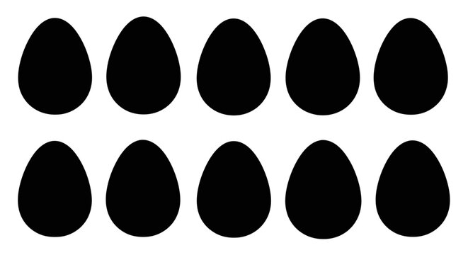 Six Simple Easter Eggs Silhouette Isolated on White