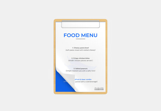 Realistic Food Menu Card Mockup Template