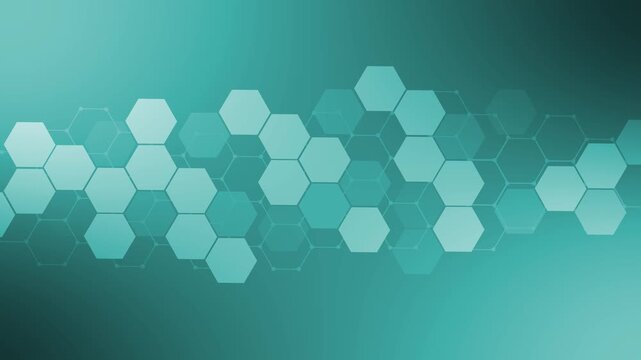 Hexagon technology background animation, Abstract hexagon pattern forming a horizontal wave across a dark gradient background