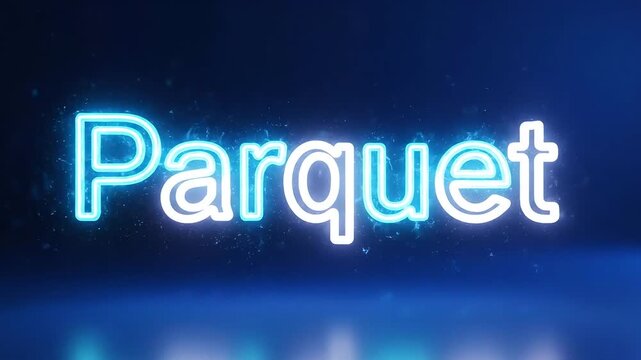 Glowing Neon Parquet Text Effect on Dark Blue Background.