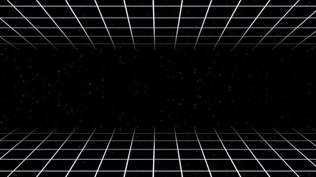 Abstract dark blue futuristic grid tunnel with glowing lines and digital network perspective on a dark background