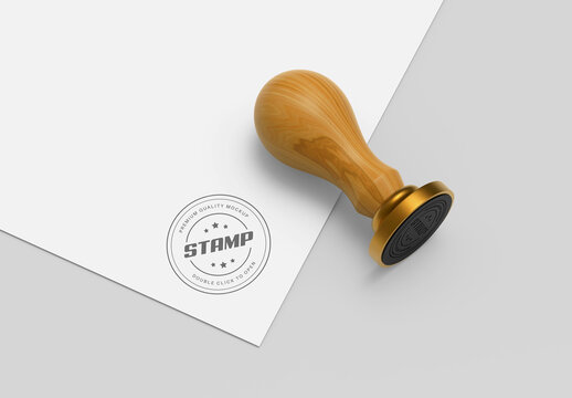 Wooden Hand Stamp On Paper Mockup
