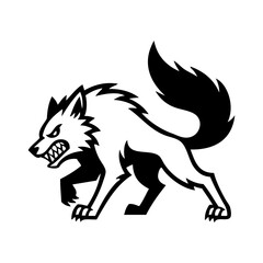 Logotipo con un dibujo sencillo con líneas de un lobo de pie enojado, enseñando los colmillos  © teracreonte