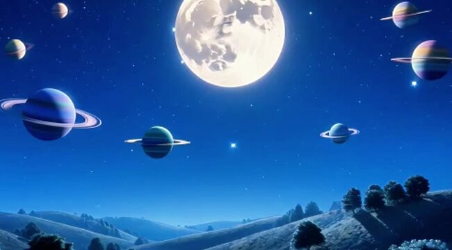 Solar system planetary orbits movement.