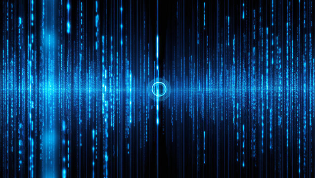 Abstract blue digital sound wave equalizer on a black background, modern tech concept