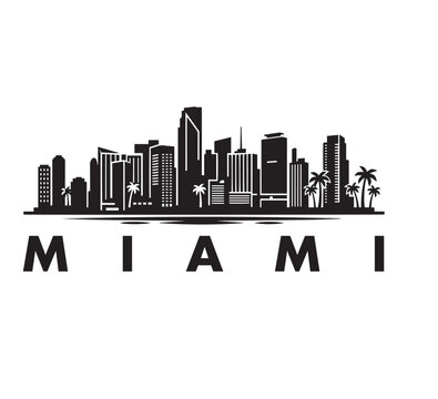 Miami Florida Skyline Icon &ndash; Minimal City Silhouette with Palm Trees