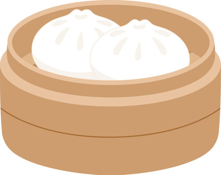 Chinese steamed bun in bamboo steamer illustration