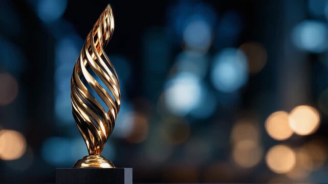 Golden trophy with abstract design glowing under soft lights representing achievement success excellence recognition and victory in professional and competitive environment